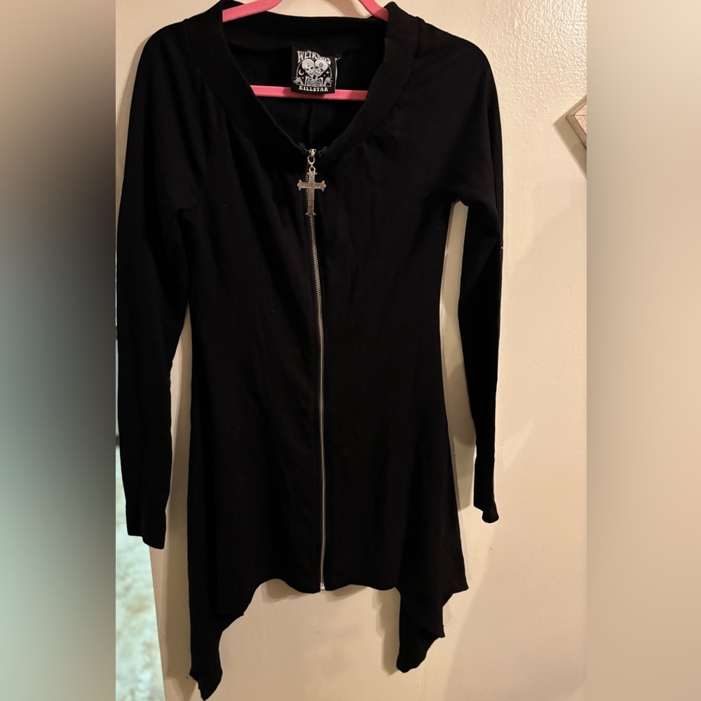 Black Long Sleeve Zip-Up Cardigan